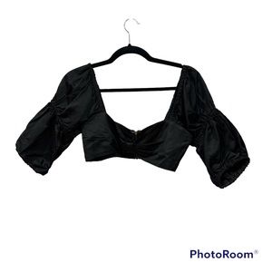 LPA cropped top sweetheart neckline linen blend small